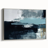 Framed canvas wall art showcasing an abstract design with colorful strokes and lines, presented with a sleek silver frame, perfect for modern decor.