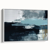 Framed canvas wall art showcasing an abstract design of colorful strokes and lines against a white background, perfect for modern home decor.