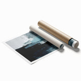 Abstract strokes and lines in vibrant colors create a modern wall art design, ideal for home decor, displayed as a rolled print in a protective tube.