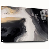 Abstract wall art featuring vibrant strokes and lines in various colors, displayed in a sleek acrylic frame with pins. Perfect for modern home decor.