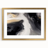 Abstract strokes and lines design in a gold-framed wall art piece, showcasing a modern aesthetic with a mat for added elegance, perfect for home decor.