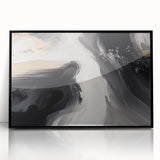 Framed acrylic wall art showcasing an abstract design with dynamic strokes and lines in black, perfect for modern decor accents. Ideal for contemporary living spaces.