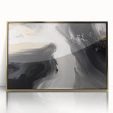 Framed wall art featuring abstract strokes and lines design in gold and black, ideal for modern home decor, adding elegance and sophistication to any room.
