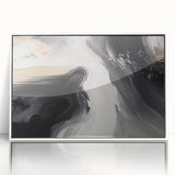 Framed wall art showcasing an abstract design of colorful strokes and lines, set against a white background, perfect for modern home decor.