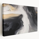 Stretched canvas artwork showcasing an abstract strokes and lines design in vibrant colors, perfect for modern home decor, displayed from a side view.