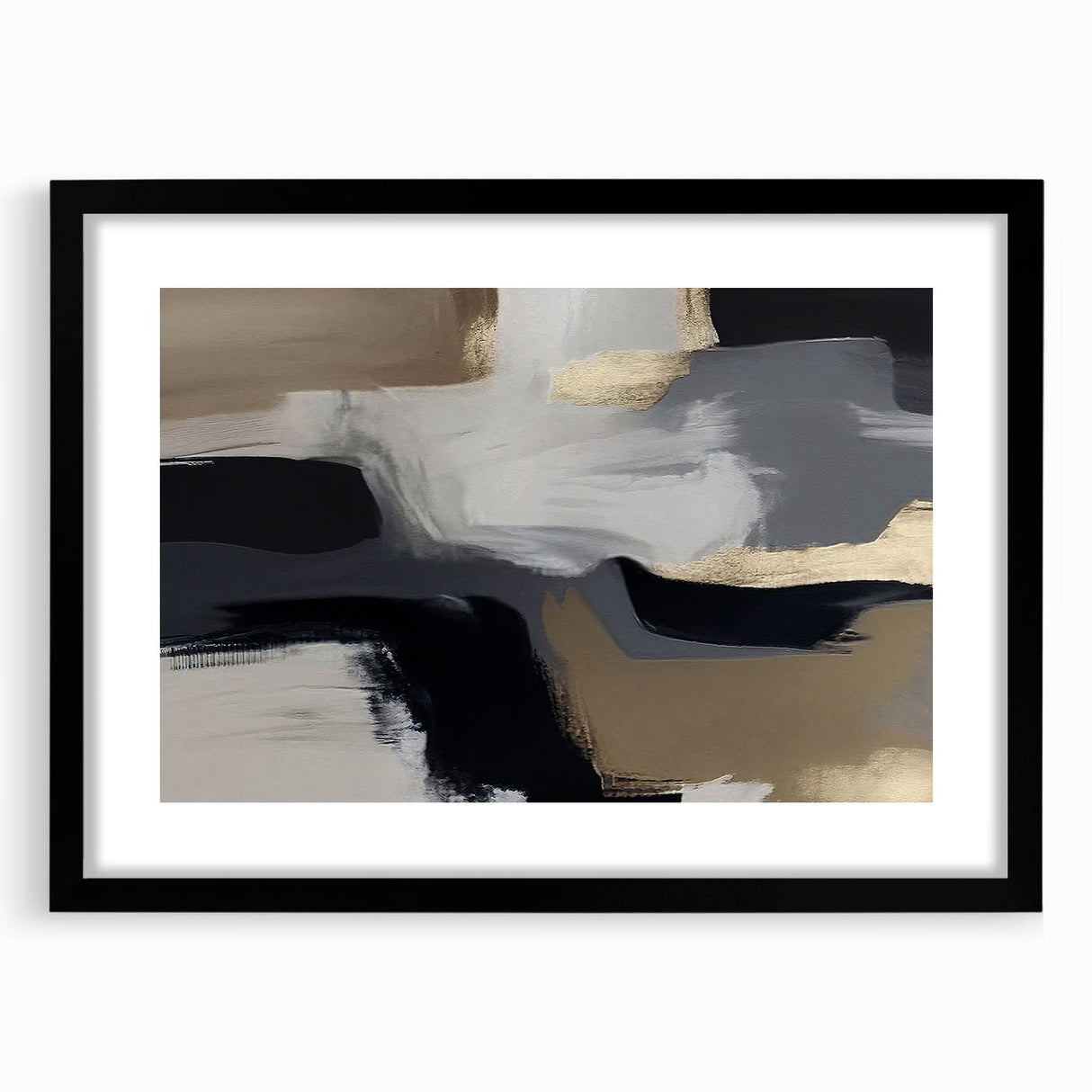 Abstract strokes and lines design framed wall art in black, showcasing modern artistic elements with a mat finish, perfect for contemporary home decor.