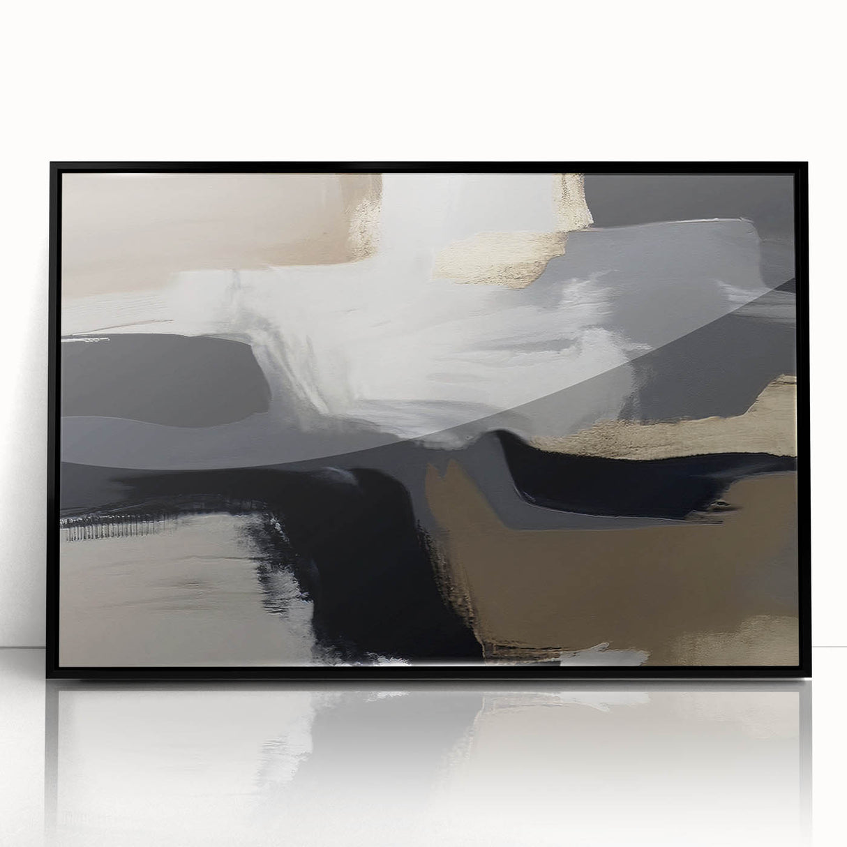 Abstract wall art featuring bold black strokes and lines in a modern design, framed in acrylic, perfect for contemporary home decor. Ideal for enhancing artistic spaces.
