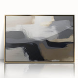 Framed abstract wall art featuring elegant gold strokes and lines, set against a white background, perfect for modern home decor. Ideal for stylish interior settings.