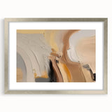Abstract wall art featuring a modern design of colorful strokes and lines, elegantly framed with a silver mat, ideal for contemporary home decor.