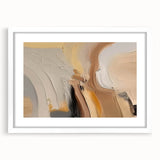 Abstract wall art featuring dynamic strokes and lines in muted earth tones, framed with a white mat, adding a modern touch to any decor. Perfect for enhancing living spaces with a contemporary aesthetic.