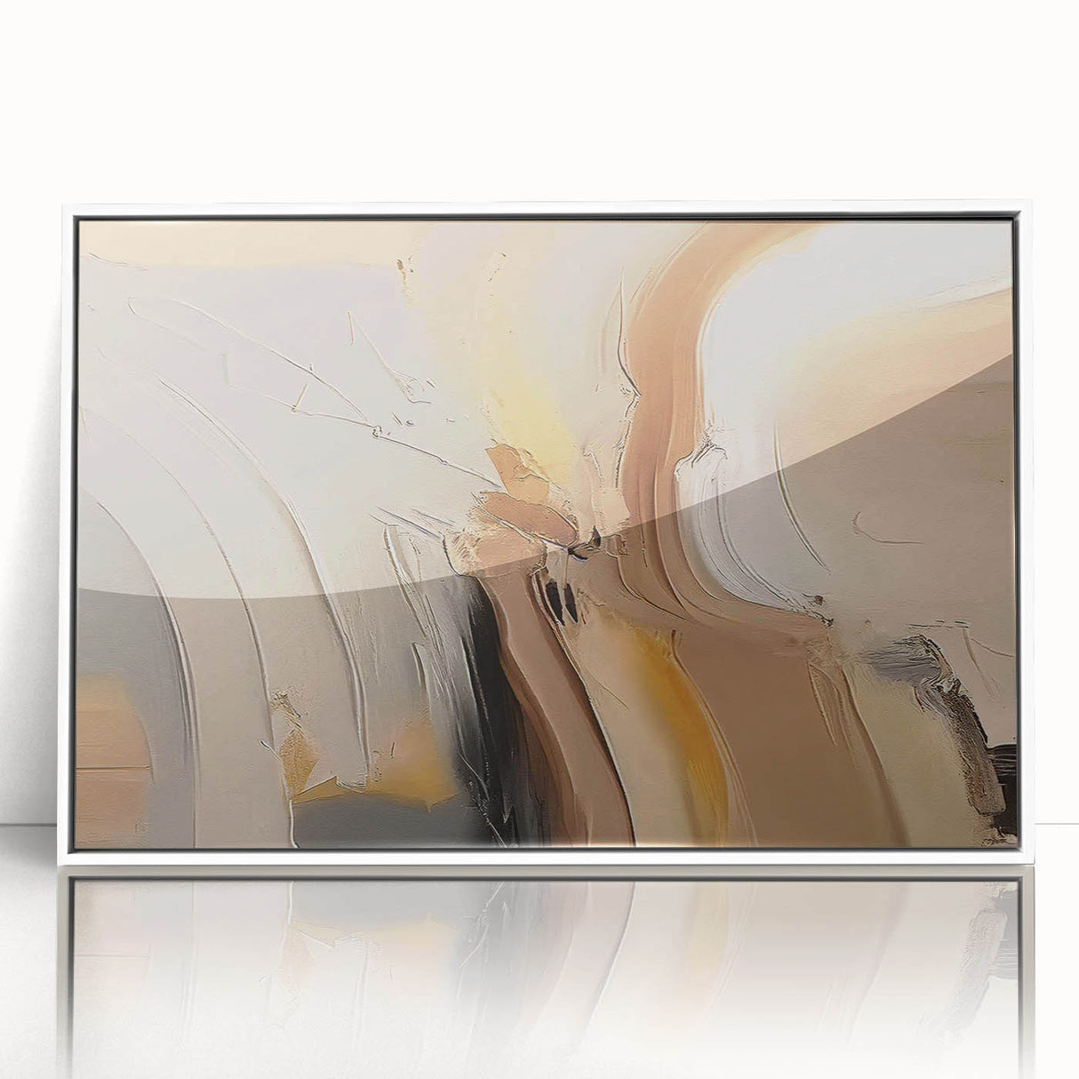 Framed acrylic wall art featuring an abstract design of colorful strokes and lines, with a white frame, perfect for modern decor. Ideal for enhancing living spaces.