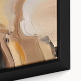 Close-up of a framed canvas artwork showcasing an abstract design with vibrant strokes and lines in shades of blue, orange, and green, perfect for modern decor. This piece adds a contemporary touch to any space, highlighting artistic flair.