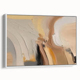 Framed wall art featuring an abstract design of strokes and lines in neutral colors, showcasing a modern aesthetic with a white frame, perfect for contemporary decor.