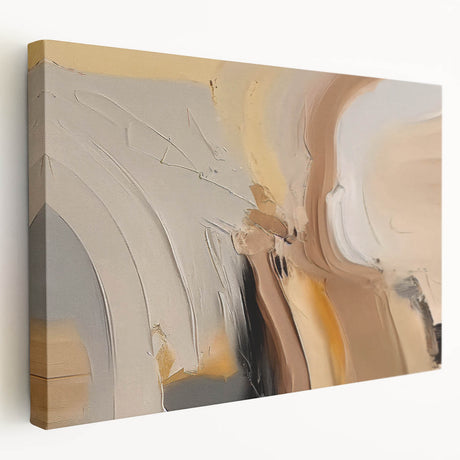 Stretched canvas wall art featuring an abstract design of colorful strokes and lines, showcasing vibrant hues of blue, orange, and yellow, perfect for modern decor.