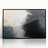 Framed wall art showcasing an abstract design of colorful strokes and lines, featuring a sleek black frame, perfect for modern home decor.