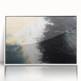 Framed abstract wall art featuring colorful strokes and lines in a contemporary design, with a sleek white frame, perfect for modern home decor.