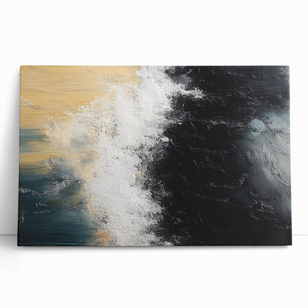 Abstract wall art featuring vibrant strokes and lines in shades of blue, orange, and white, designed for modern home decor. Perfect for adding a contemporary touch to living spaces.
