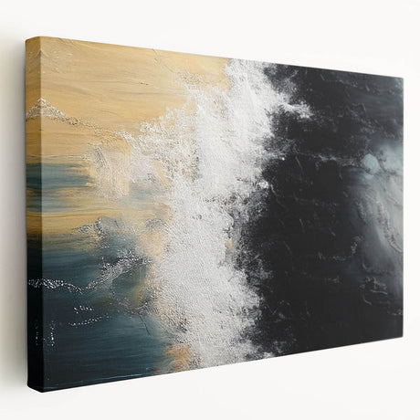 Abstract wall art featuring colorful strokes and lines on a stretched canvas, showcasing a modern design perfect for contemporary decor. The side view highlights the canvas depth and texture, ideal for adding a vibrant touch to any room.