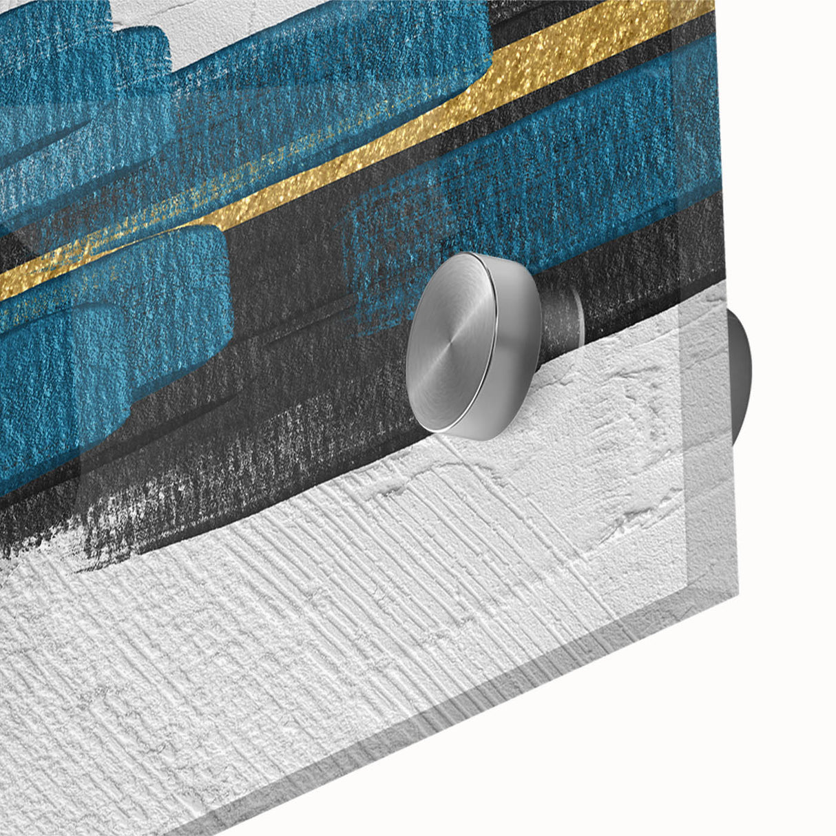 Close-up of an abstract wall art design featuring vibrant strokes and lines in shades of blue, yellow, and red, ideal for modern home decor.