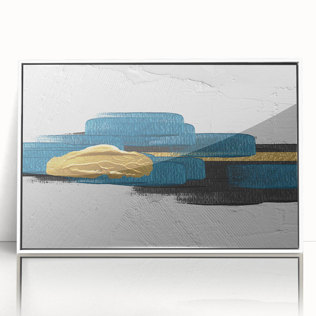 Framed abstract wall art featuring dynamic strokes and lines in vibrant colors, set against a sleek white background, perfect for modern home decor.
