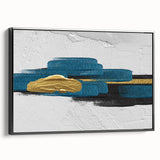 Abstract wall art featuring dynamic, colorful strokes and lines, framed in black, showcasing a modern design suitable for contemporary decor. Ideal for enhancing living spaces with its vibrant aesthetic and sleek presentation.