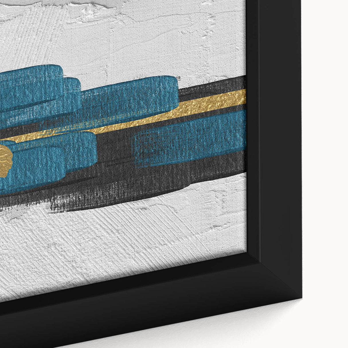 Close-up of a framed abstract wall art piece showcasing vibrant strokes and lines in a modern design, perfect for enhancing contemporary home decor.