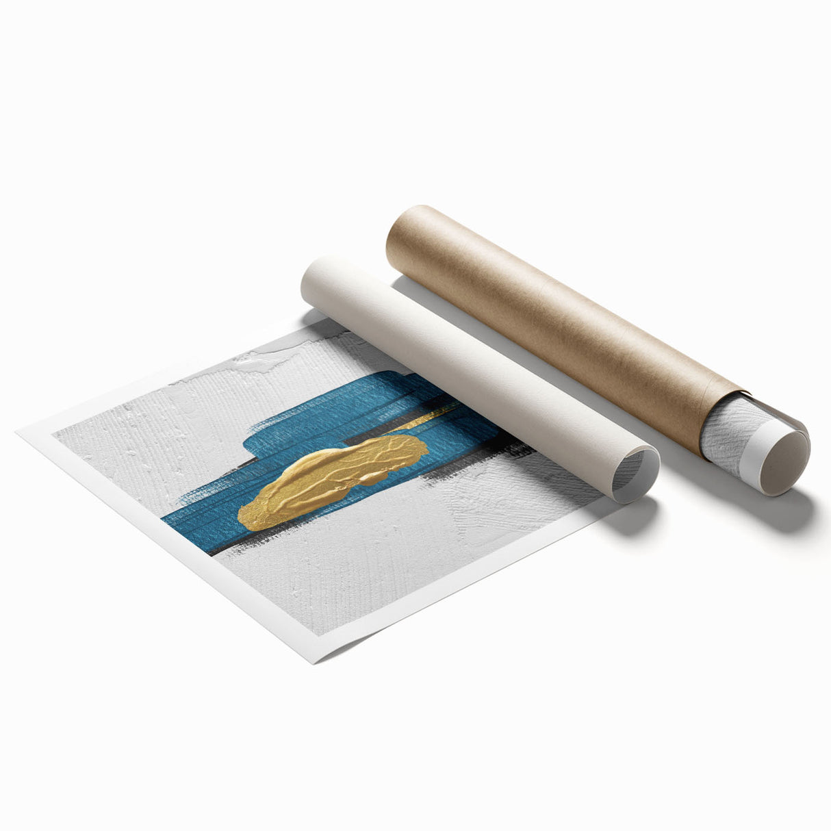 Abstract wall art featuring colorful strokes and lines in a modern design, showcasing a vibrant blend of blues, yellows, and reds, ideal for contemporary decor.