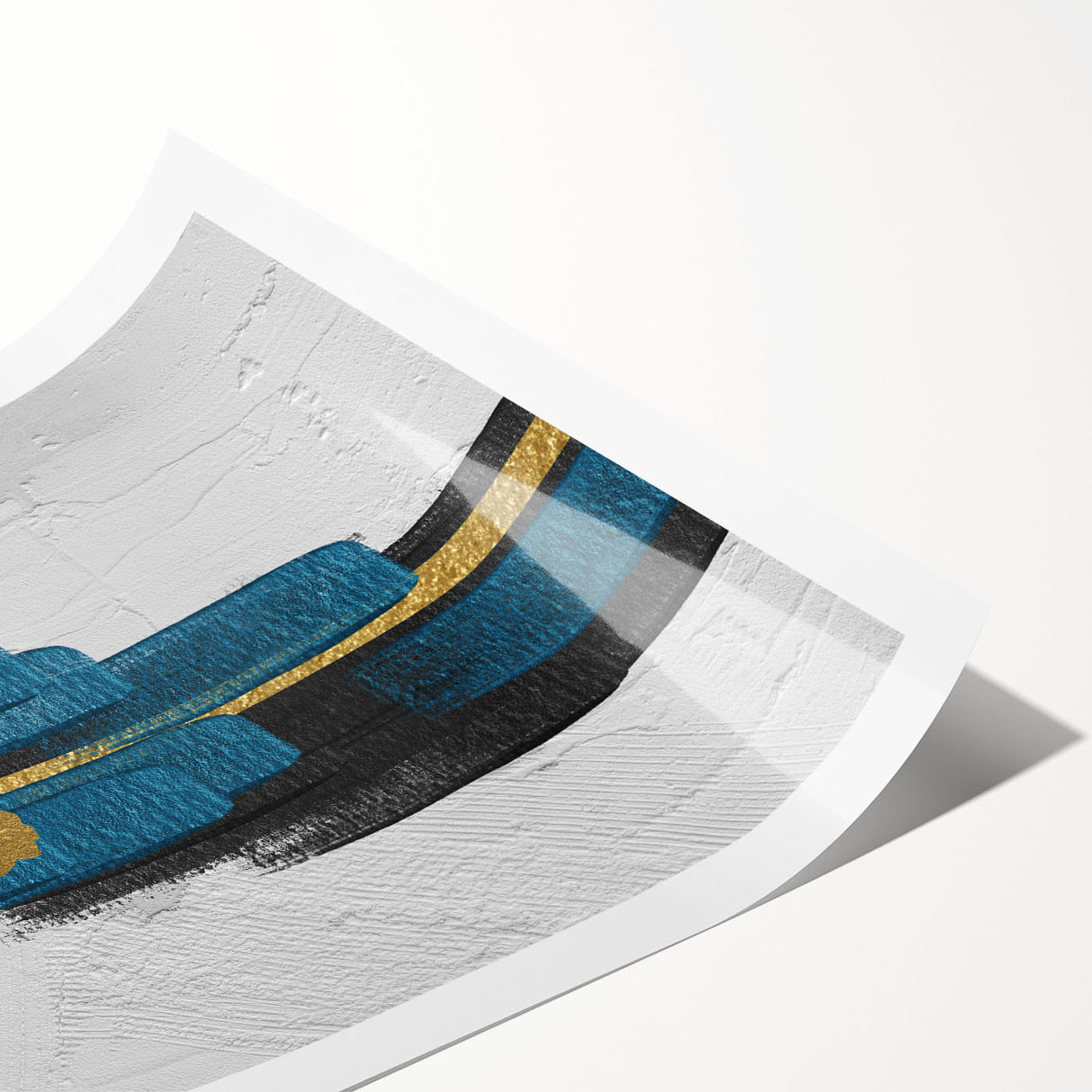 Abstract wall art print showcasing vibrant strokes and lines in shades of blue, orange, and yellow, designed for modern decor. Ideal for enhancing contemporary interiors.