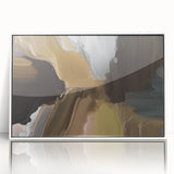 Framed wall art showcasing an abstract design of colorful strokes and lines, set in a sleek white frame, perfect for modern home decor and artistic enhancement.