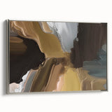 Framed canvas wall art showcasing an abstract design of strokes and lines in silver tones, perfect for modern home decor. Side view highlights the depth and elegance of the piece.