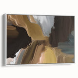 Framed canvas wall art showcasing an abstract design of vibrant strokes and lines in shades of blue, yellow, and white, adding a modern touch to any interior décor.