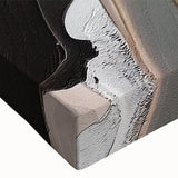 Close-up of a stretched canvas wall art featuring an abstract design of colorful strokes and lines, perfect for modern home decor. The vibrant hues blend harmoniously, adding a contemporary touch to any living space.