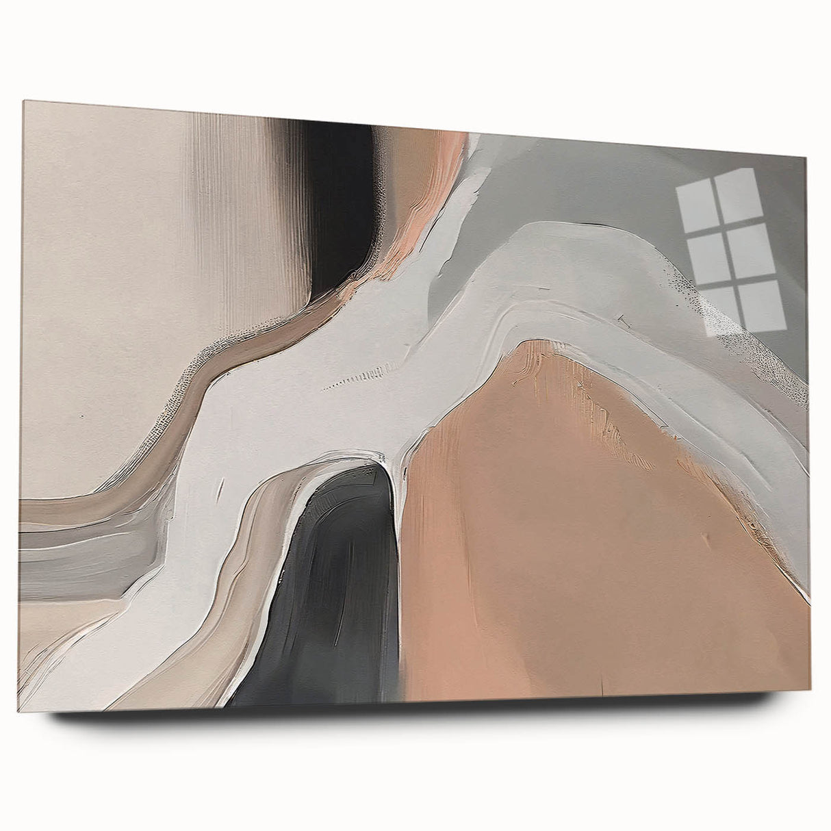 Abstract strokes and lines create a vibrant wall art piece, displayed in an acrylic glass frame, showcasing a modern design ideal for contemporary interiors.