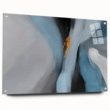 Abstract wall art design featuring colorful strokes and lines, displayed in a sleek acrylic glass frame, showcasing vibrant hues and modern aesthetic for contemporary decor.