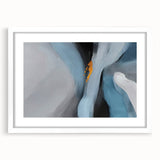 Abstract wall art featuring a modern design of colorful strokes and lines against a white background, framed with a mat for an elegant display.