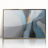 Framed abstract wall art featuring dynamic strokes and lines in gold and neutral tones, perfect for modern decor, enhancing any living space.