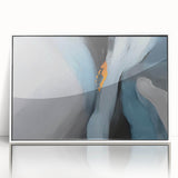 Framed wall art featuring an abstract design of colorful strokes and lines, presented in a sleek white frame, ideal for modern home decor enhancement.