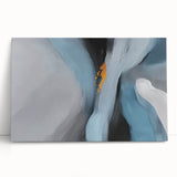 Abstract wall art featuring vibrant strokes and lines in shades of blue, orange, and yellow on stretched canvas, perfect for modern home decor and artistic spaces.