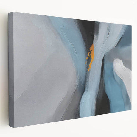 Stretched canvas wall art showcasing an abstract design of colorful strokes and lines, displayed from a side view, ideal for modern home decor.