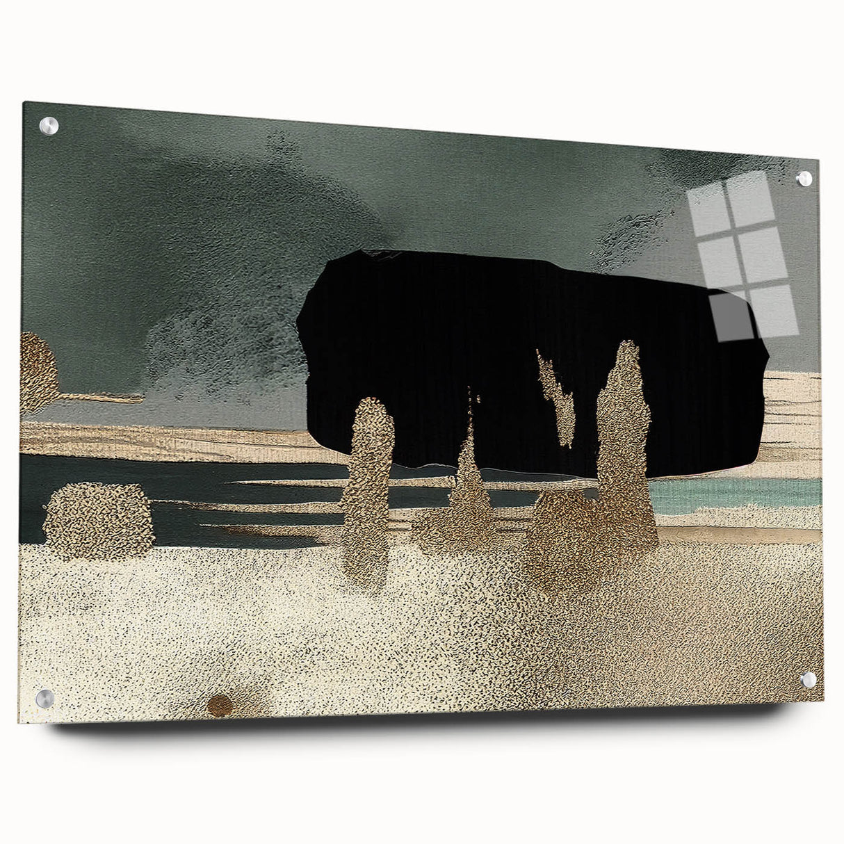 Abstract wall art featuring vibrant strokes and lines in various colors, displayed in a sleek acrylic frame with visible pins, perfect for modern decor.