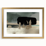 Abstract wall art featuring a design of intricate strokes and lines in earthy tones, framed with a gold mat. Perfect for modern home decor and art enthusiasts.