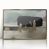 Framed wall art featuring an abstract design of colorful strokes and lines, highlighted with gold accents, perfect for modern home decor.