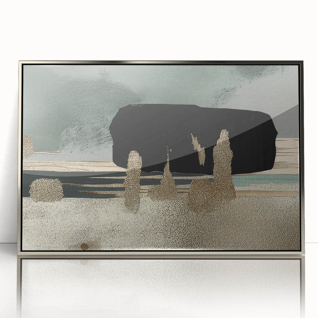 Framed abstract wall art featuring dynamic strokes and lines in silver tones, ideal for modern decor. Perfect for adding a touch of elegance to any space.