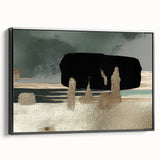 Framed canvas wall art featuring an abstract design of colorful strokes and lines, showcased in a sleek black frame, ideal for modern home decor.