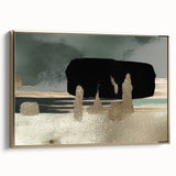 Framed canvas wall art showcasing an abstract design of gold strokes and lines, set against a neutral background, perfect for modern interior decor.