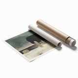 Abstract wall art print showcasing vibrant strokes and lines in hues of blue, orange, and yellow, ideal for modern home decor or office aesthetics.