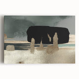 Abstract wall art featuring vibrant strokes and lines in varying shades of blue, orange, and green, designed for modern home decor. Perfect for adding a pop of color and creativity to any living space with its stretched canvas presentation.