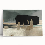 Abstract wall art featuring vibrant strokes and lines in shades of blue, yellow, and orange on a stretched canvas, perfect for modern home decor.