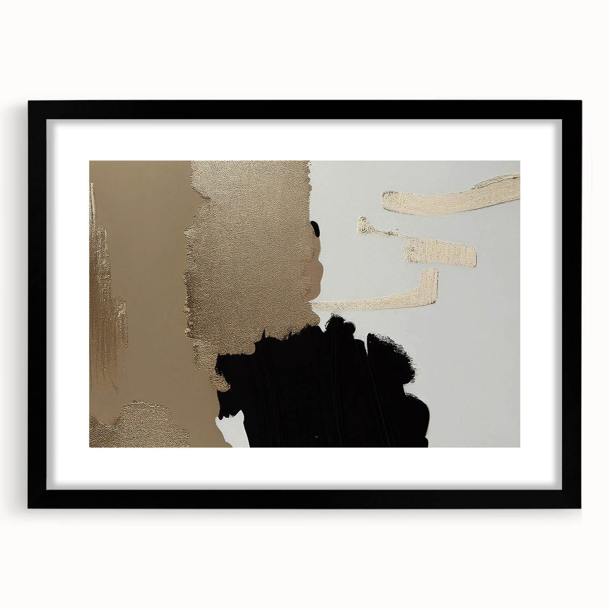 Abstract wall art featuring a modern design of colorful strokes and lines, framed with a sleek black mat, perfect for contemporary home decor.