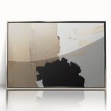 Framed wall art featuring an abstract design of colorful strokes and lines in shades of blue, pink, and gold, set in a sleek silver frame, ideal for modern decor.